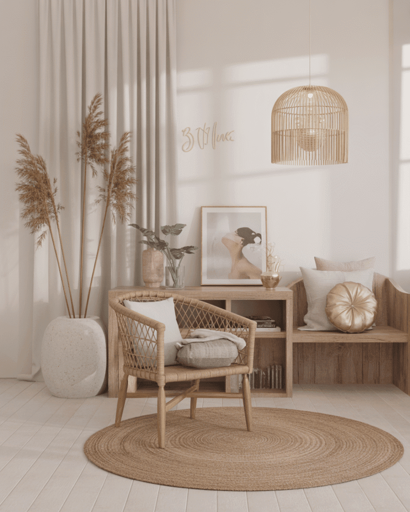 Cozy boho living room with decor