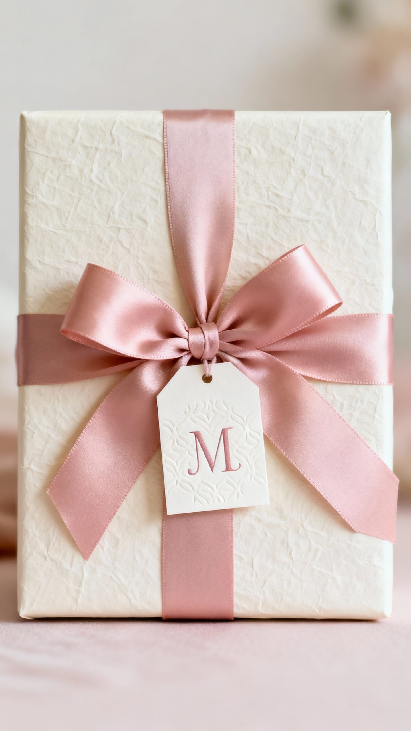 signature-wrapped gift box with custom monogram tag