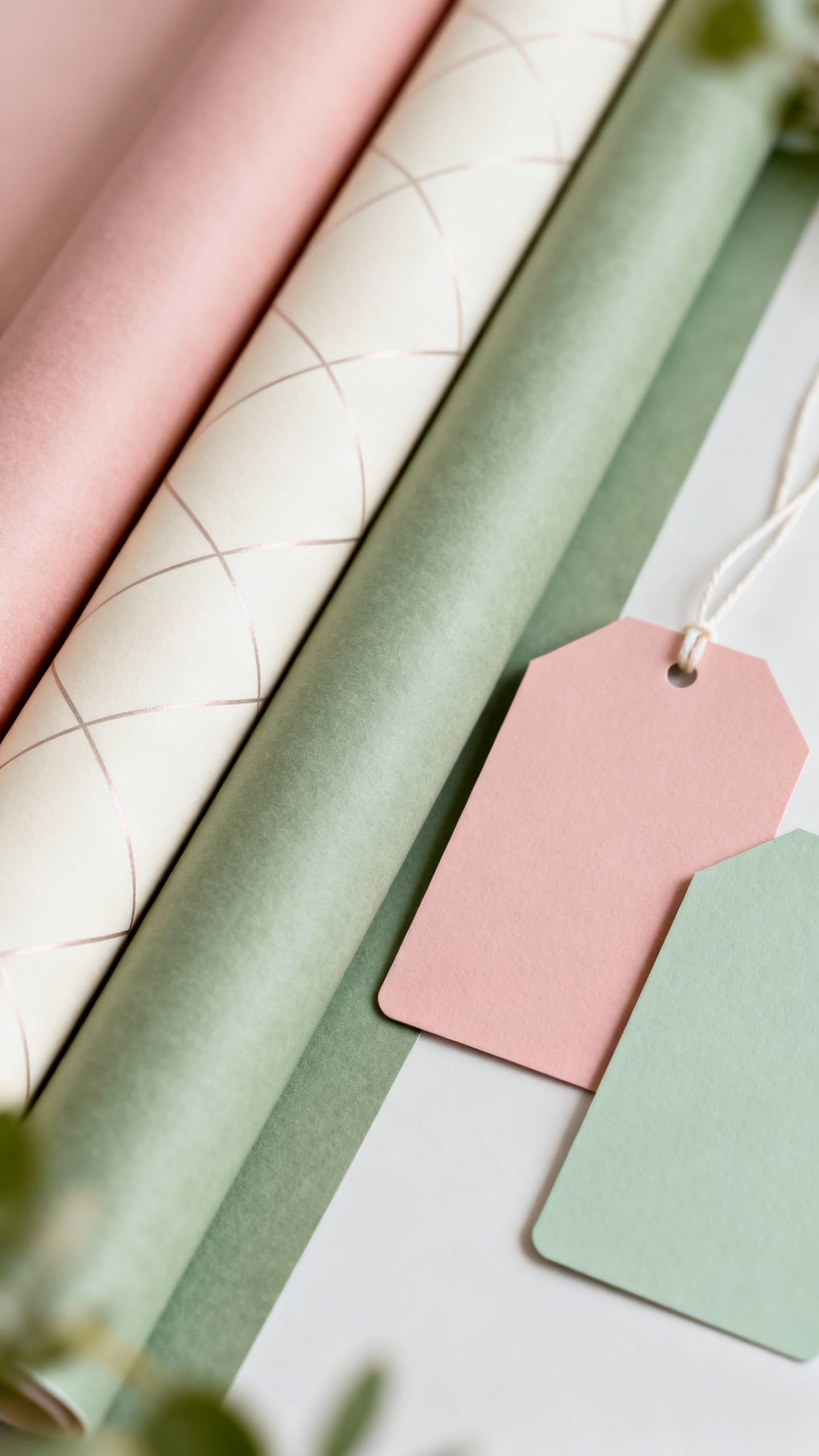 color-coordinated wrapping paper swatches and gift tags