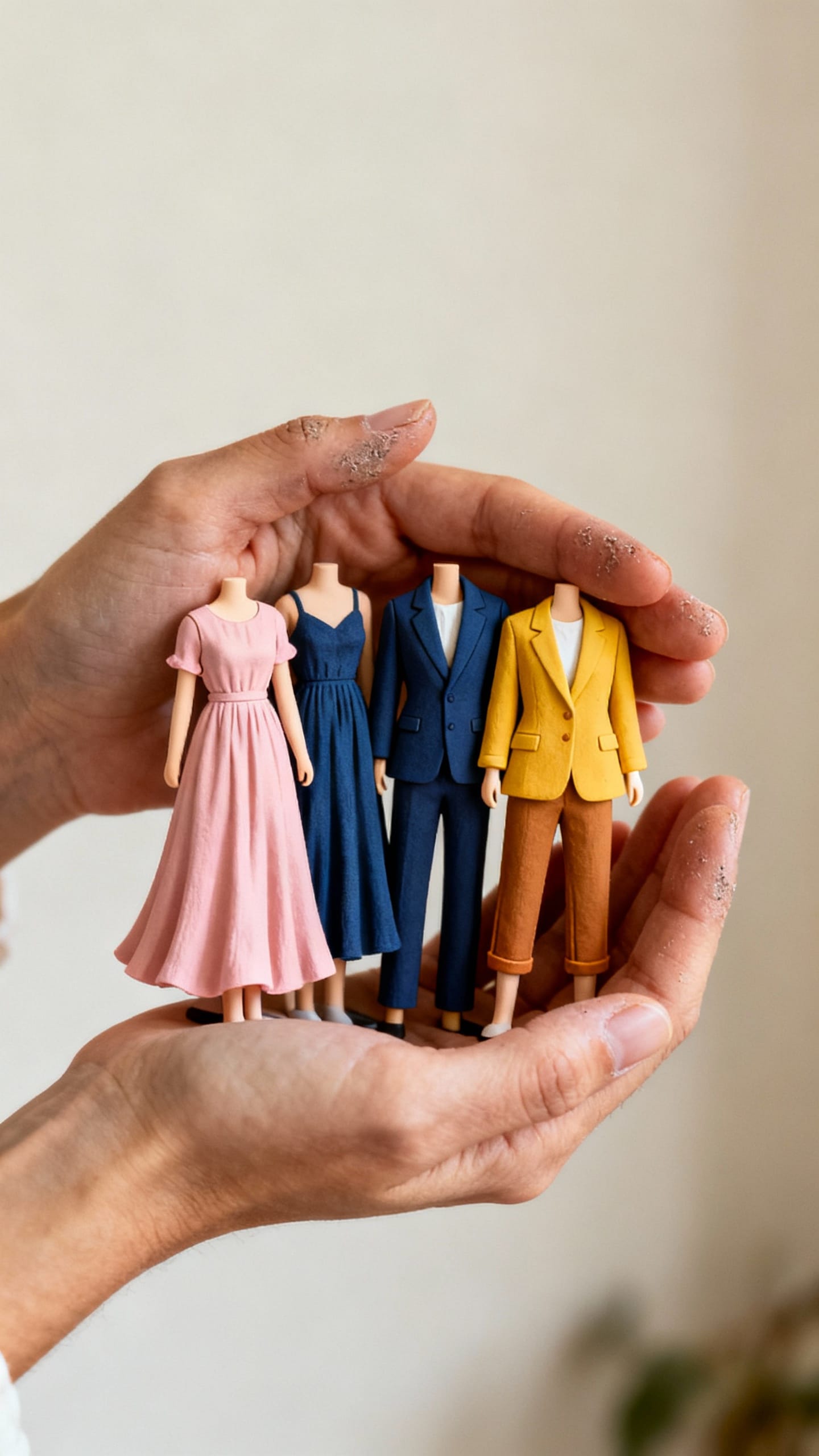 Hands circling photos: favorite outfits, color and shape patterns