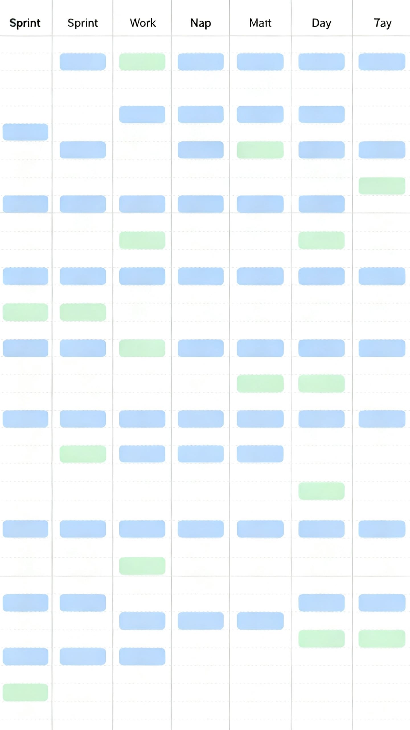 Weekly planner showing sprint blocks and scheduled naps