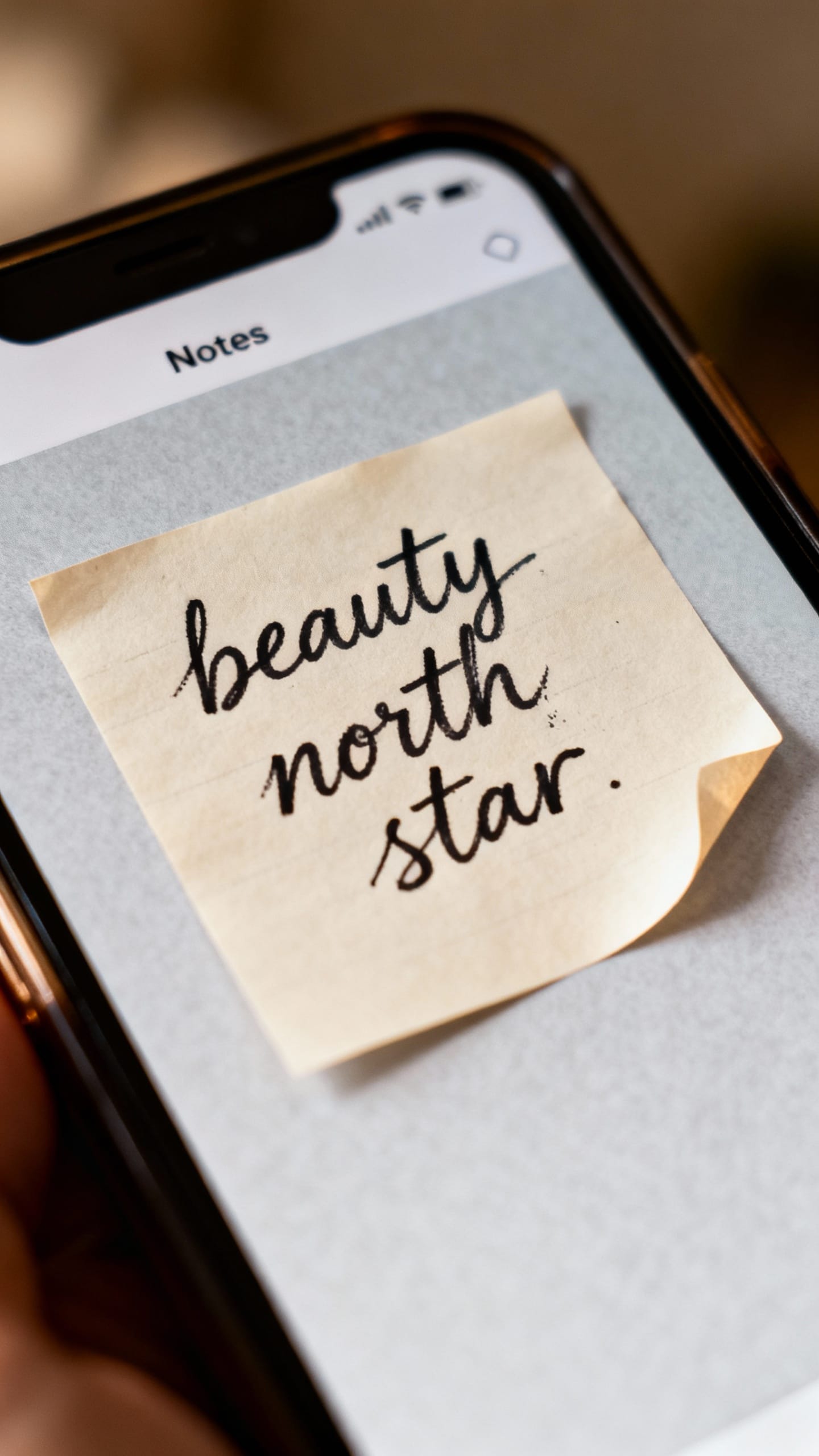 handwritten “beauty north star” note on phone Notes app
