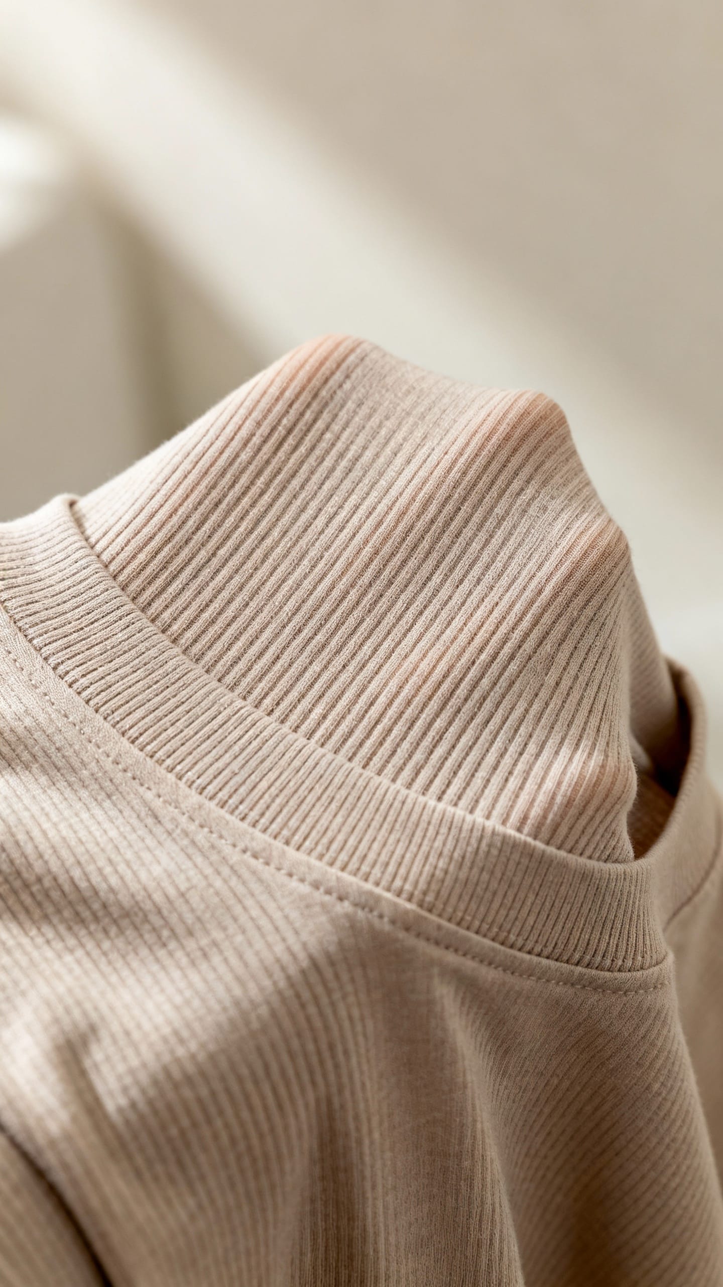 ribbed stretch tee close-up, skin-friendly fabric texture