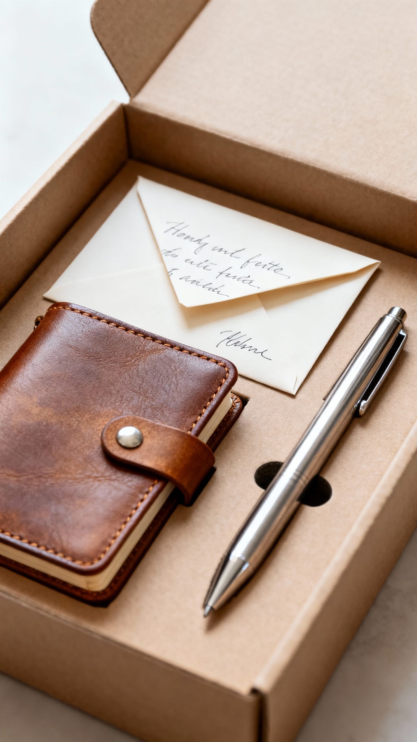 curated gift box: hobby item, practical tool, handwritten note